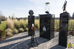 The Memorial Flame sits in front of the commemorative area at Beechwood Cemetery